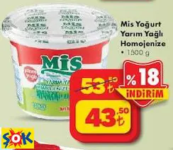 MİS YOĞURT YARIM YAĞLI HOMOJENİZE 1500 G MİS YOĞURT YARIM YAĞLI HOMOJENİZE 1500 G